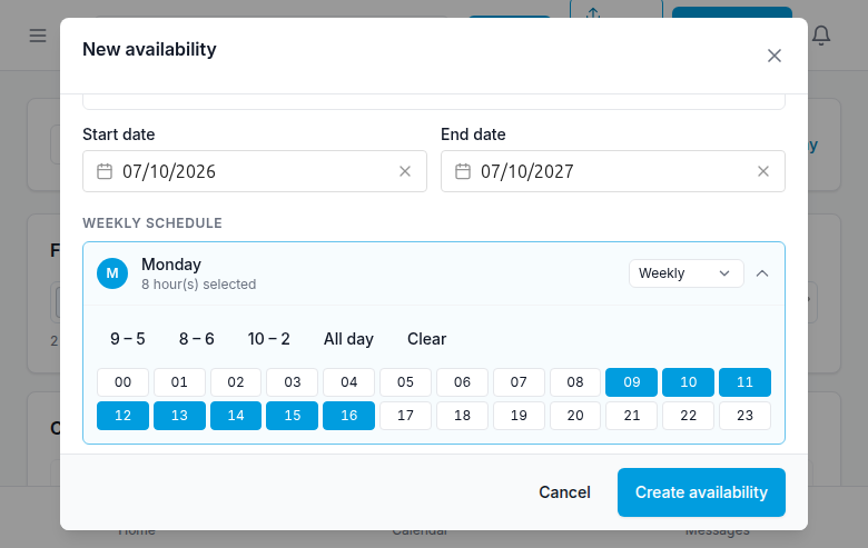 Fetcher weekly availability scheduling workflow